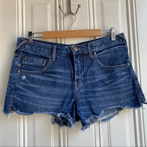 Free People Blue Distressed Cut-Off Jean Shorts - Picture 1 of 11